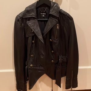 Bebe black leather jacket with zip off bottom.